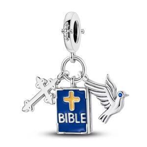Bible Cross With God All Things fits Pandora Charm Bracelet, S925 Silver Charm